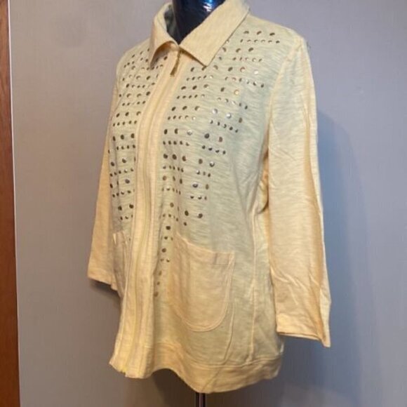 Casual Chic ONQUE Blouse Lightweight Zip-Up Top Medium Lightweight Spring Summer - Picture 2 of 9